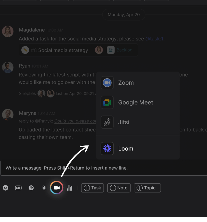 Meetings mini-app Rock highlight Loom integration for asynchronous videos