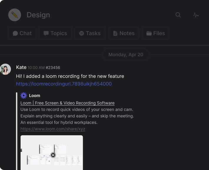 Space example with a Loom shared in the Chat mini-app on Rock