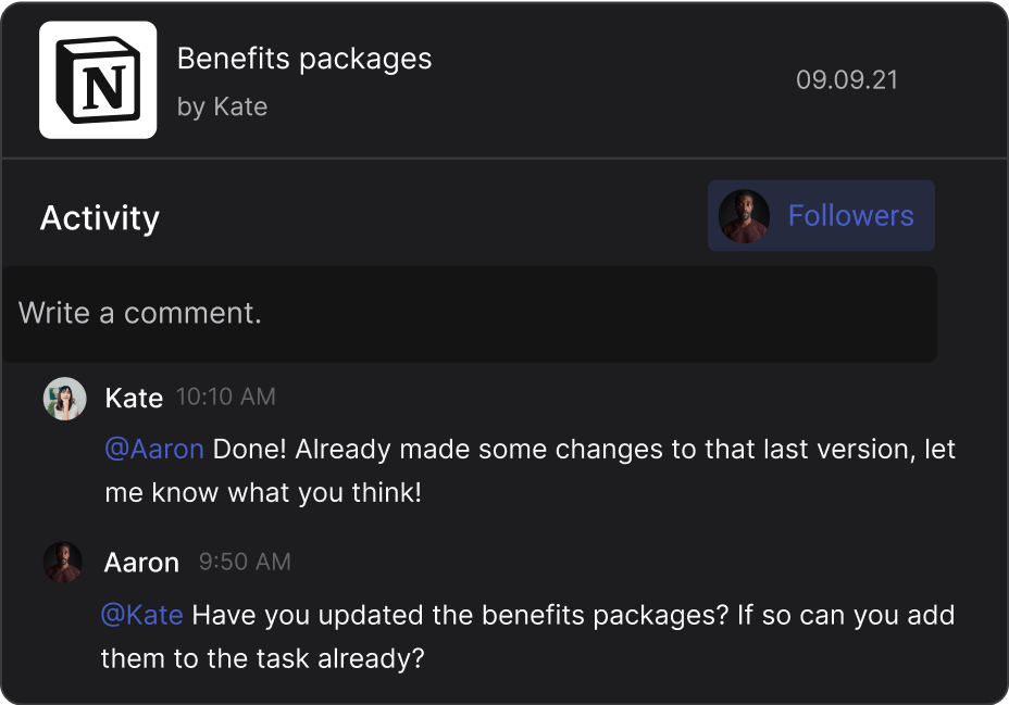 Task example with a Notion user journey file attached