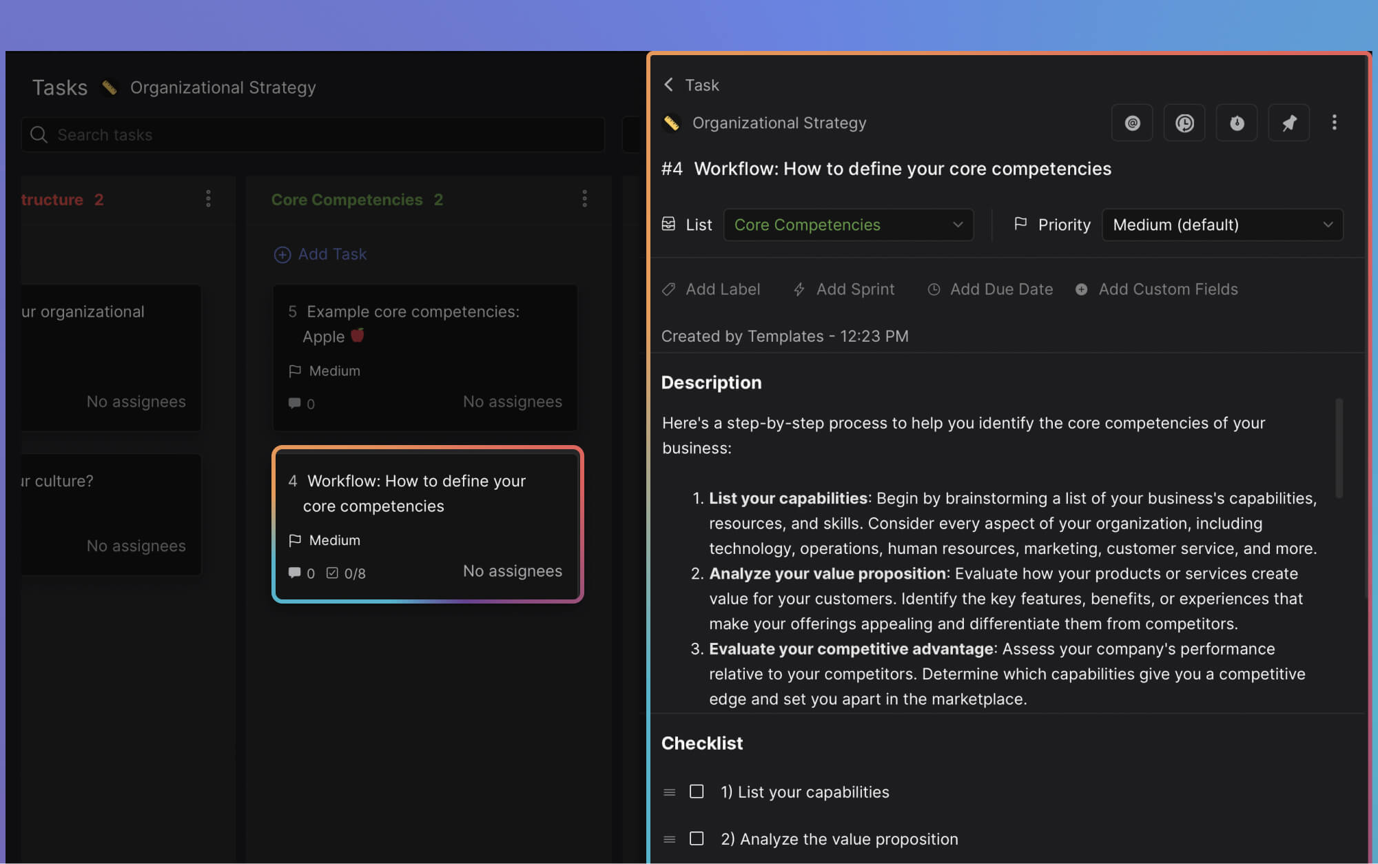 Core competency in organization strategy definition template