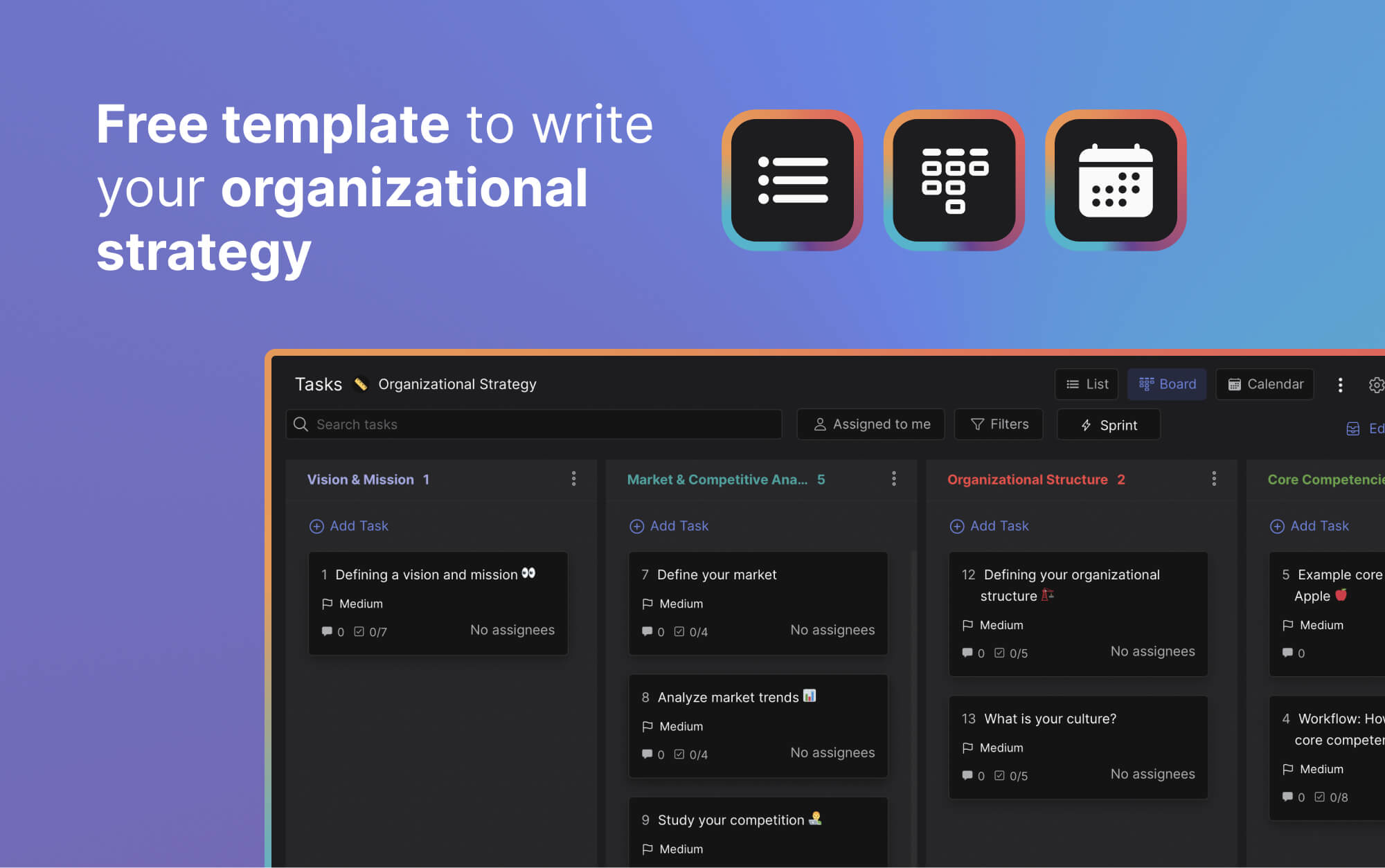 Free workflow template to define organizational strategy of your business