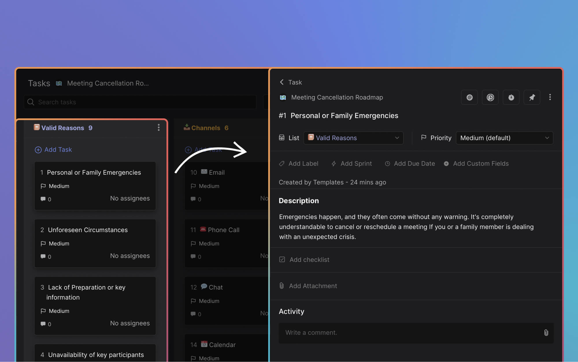 Valid reasons to cancel a meeting