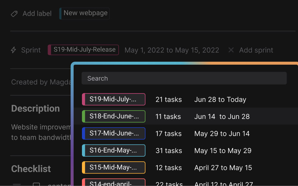 Sprint duration example monthly sprints in project management tool